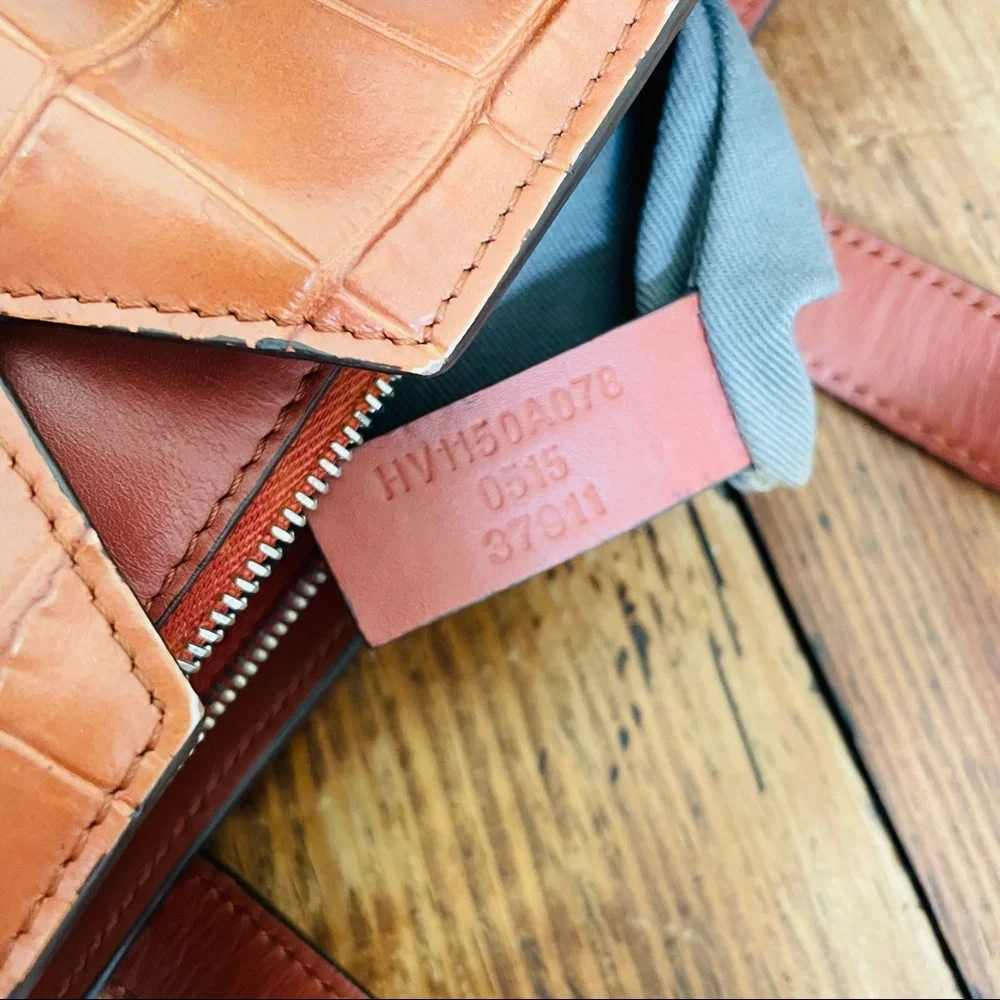Vince Baby Signature V Croc Embossed Leather Handbag Purse
